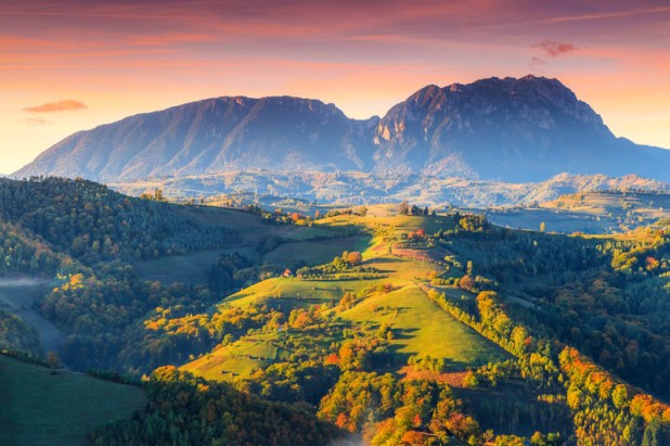 Stunning autumn landscape with colorful forest,Holbav,Transylvan